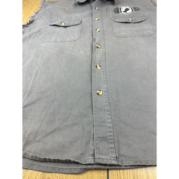 POW MIA Big Rig Truck Mens Shirt L Gray Raw Edges Sleeveless Front Buttons - Picture 15 of 16